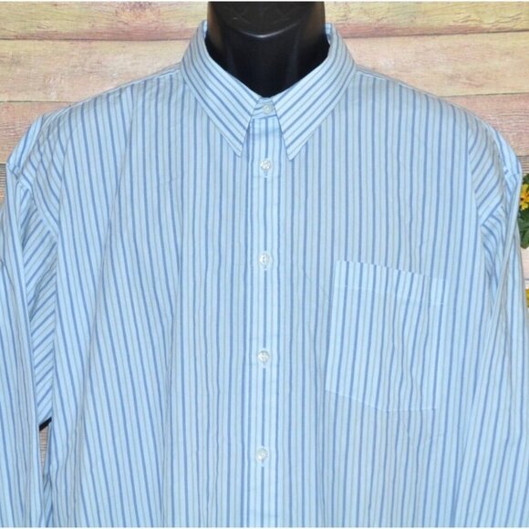 Vintage Oscar de la Renta Blue Striped Dress Shirt Size 18.5 34/35 Career Pocket - Picture 2 of 7